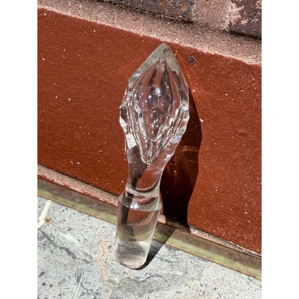 Vintage Faceted Clear Glass Decanter Stopper Teardrop Flame Shape 3.5 Inch